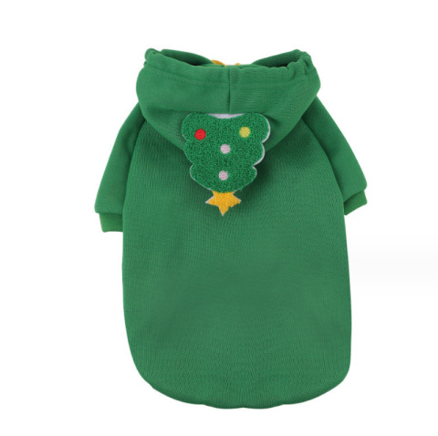 Zielona, świąteczna bluza dla psa z kapturem i motywem choinki